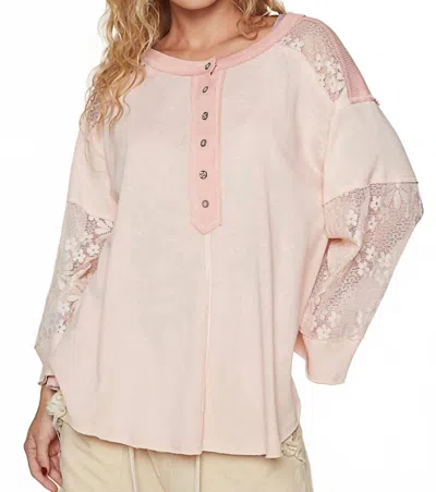 Pol Lace And Cotton Flowy Shirt In Blush Pink
