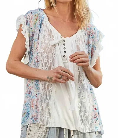 Pol Lace And Floral Knit Top In White