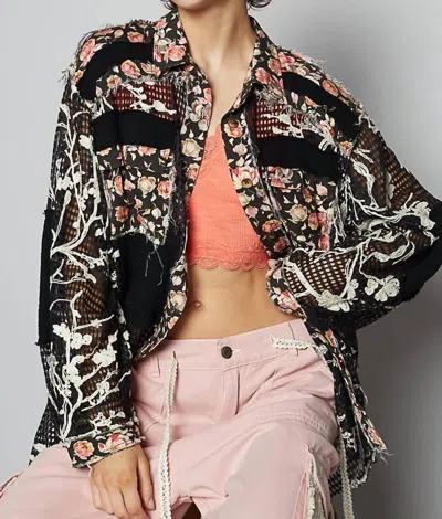 Pol Lace & Floral Shirt In Black