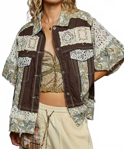 Pol Lace And Patch Work Jacket In Espresso In Multi