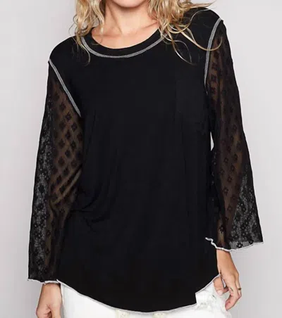 Pol Lace Arm Long Sleeves Top In Black