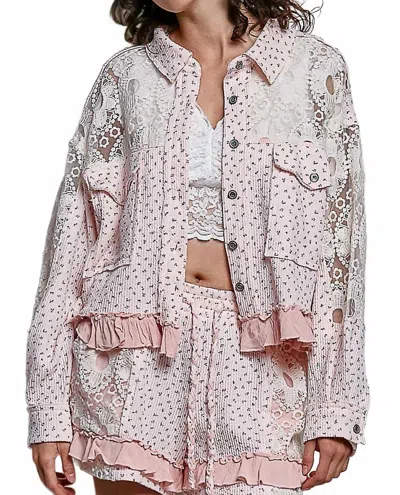 Pol Lace Button Down Top In Pink