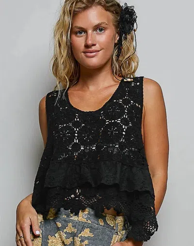 Pol Lace Crochet Top In Black