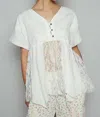 Pol Lace Panel V Neck Top In Cream In White