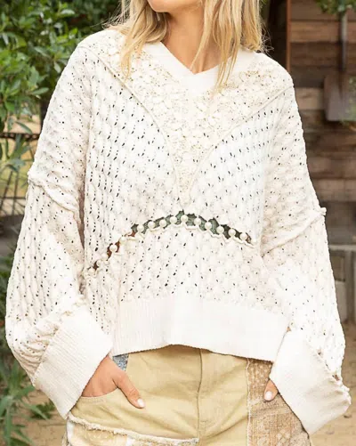 Pol Lace Trim Chenille Sweater In Butter Cream In Beige