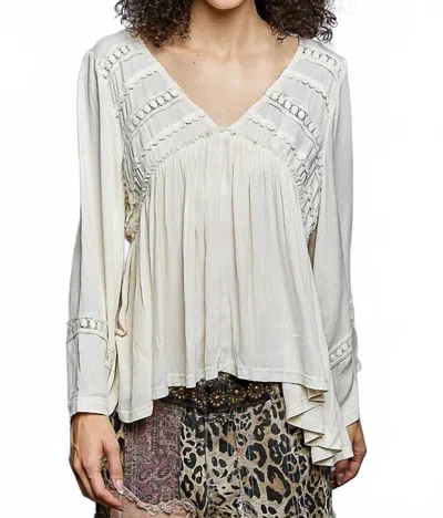 Pol Lace-trimmed Boho Blouse In Cream In Gray