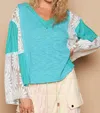 Pol Lacey Bell Sleeve Top In Aqua In Blue