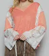 Pol Lacey Bell Sleeve Top In Coral In Pink