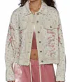 Pol Lacy Floral Button Down Jacket In Cream/ Pink In Multi