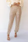 Pol Last Minute Plans Sequine Pants In Gold/beige In Multi