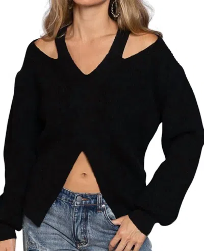 Pol Lola Front & Top Cutout Knit Sweater In Black