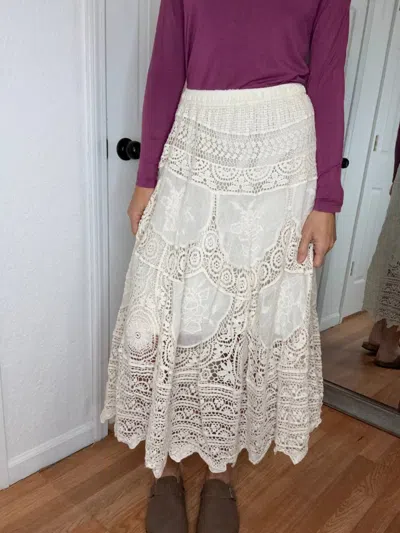 Pol London Lace And Crochet Midi Maxi Skirt In Natural In White