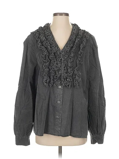 Pre-owned Pol Long Sleeve Blouse In Gray