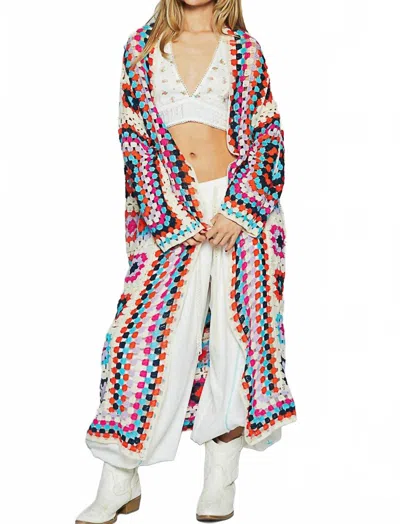 Pol Long Sleeve Crochet Cardigan In Multicolor