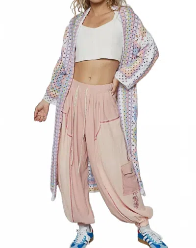 Pol Long Sleeve Crochet Cardigan In Pastel Multi