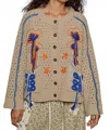 Pol Long Sleeve Floral Frayed Edge Cardigan Top In Mocha In Brown