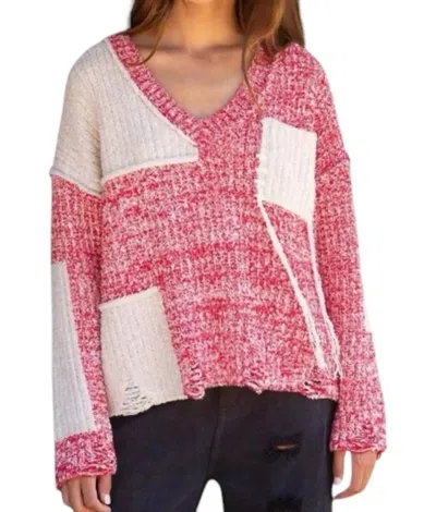 Pol Long Sleeve Oversize Sweater In Red/white