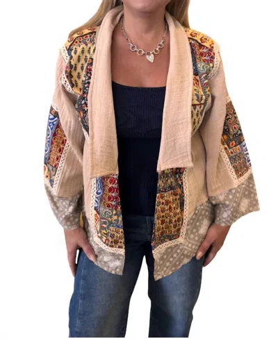 Pol Long Sleeve Paisley Woven Open Jacket In Natural In Neutral