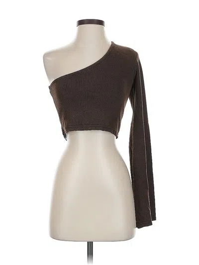 Pre-owned Pol Long Sleeve Top Brown One Shoulder Neckline Tops
