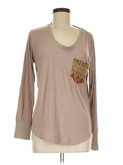 Pre-owned Pol Long Sleeve Top Tan Scoop Neck Tops