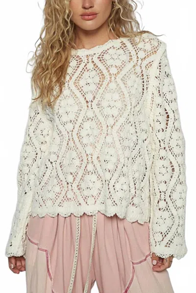 Pol Margot Crochet Sweater In Ivory In White