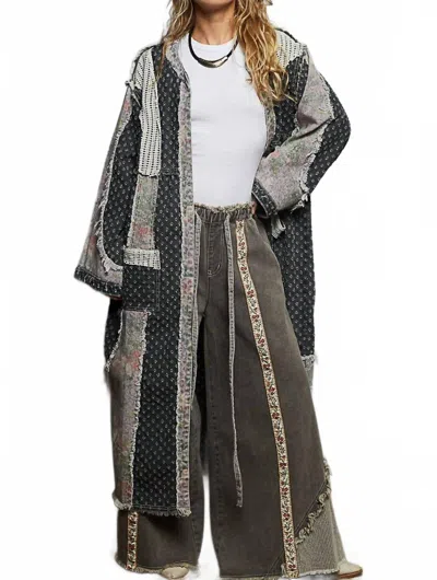 Pol Maxi Length Open Cardigan In Charcoal Denim In Multi