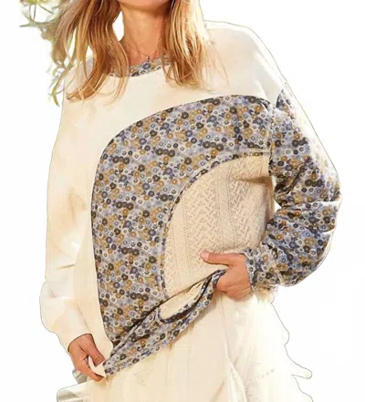Pol Mazy Oversize Long Sleeve Floral Contrast Thermal Top In Ivory In Multi