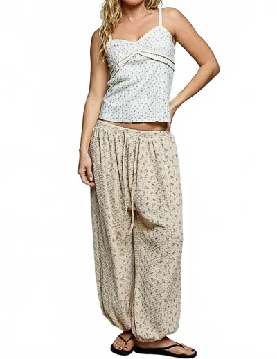 Pol Mazzy Waffle Knit Balloon Jogger Pants In Almond Floral In Gray