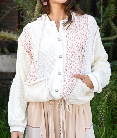 Pol Miles Patchwork Floral Hoodie In Cream Multi In Beige
