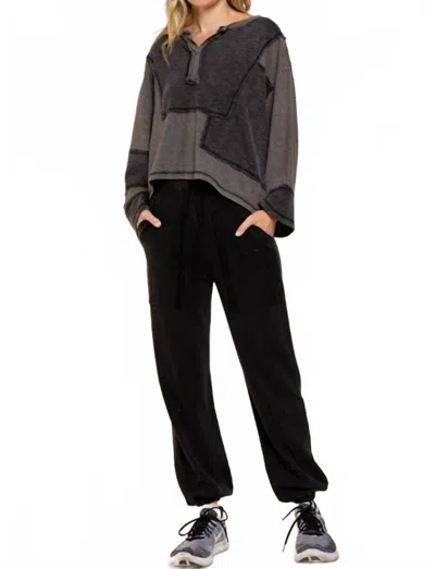 Pol Mix & Match Long Sleeve Top In Black In Gray