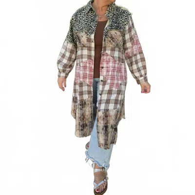 Pol Mix Long Line Duster Jacket In Leopard & Plaid In Multi