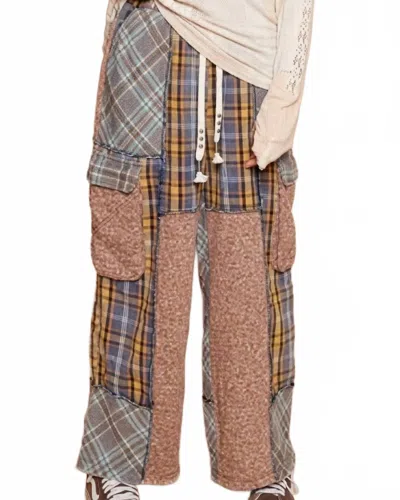 Pol Mixed Plaid Wide-leg Pants In Brown Multi