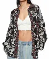 Pol Mixed Texture Patchwork Button Up Top In Black In Multi