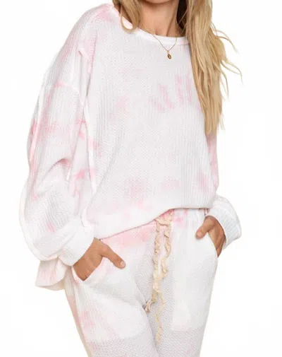 Pol Mojito Thermal Knit Top In Pink Multi In White
