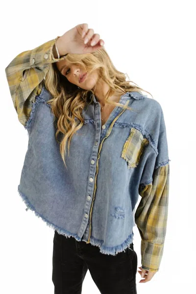 Pol Multi Print Shacket In Blue Lemon