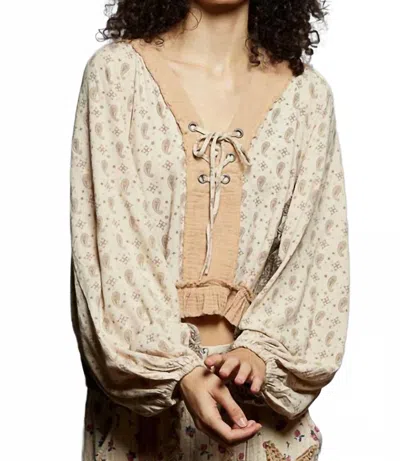 Pol Nashville Romin' V-neck Top In Beige In Neutral