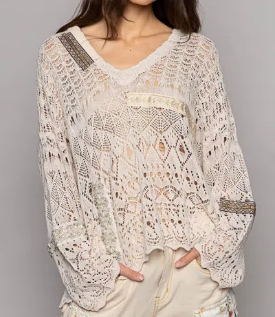 Pol Natural Crochet With Trim Detail Longsleeve Top In Cream In White