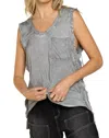 Pol Never Before Lace-up Back Tank In Grey In Grey