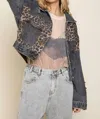 Shop Pol Off Duty Leopard Denim Jacket In Charcoal In Pink