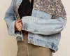 Pol Off Duty Leopard Denim Jacket In Light Wash In Blue
