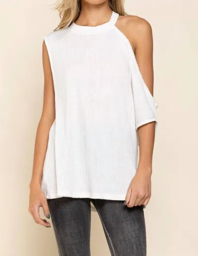 Pol One Shoulder Ribbed Top In Ivory In Multi