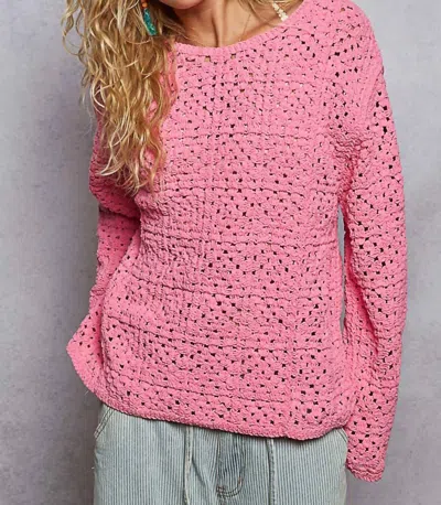 Pol Open Knit Crochet Sweater In Pink