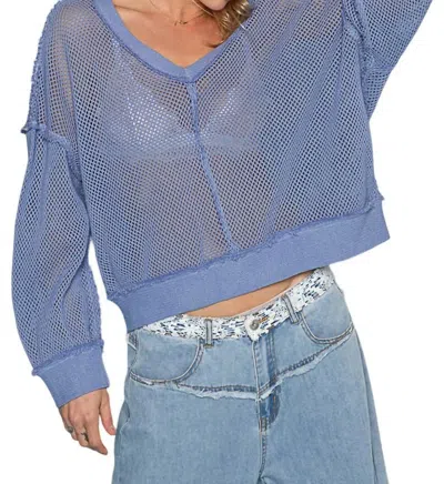 Pol Open Knit Top Sweater In Cornflower Blue In Multi