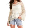 Pol Open Stitch Hooded Sweater In Natural In White