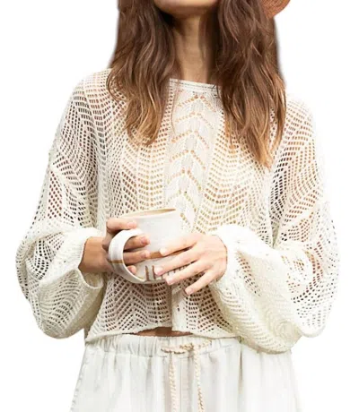Pol Openwork Balloon Sleeve Knit Cover Up In Ivory In Multi