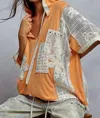 Pol Oversize Floral Patch Crochet Hoodie Top In Orange In Orange