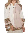 Pol Oversize Long Sleeve Floral Patch Two Tone Hoodie Top In Almond In Multi