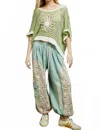 Pol Oversize Loose Knit Flower Top In Lime In Green