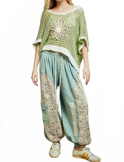 Pol Oversize Loose Knit Flower Top In Lime In Green