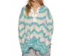 Pol Oversize Round Neck Stripes Solid Pullover Sweater In Blue/cream In Blue